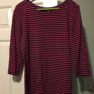 Banana Republic Black/Magenta Striped Boatneck Top